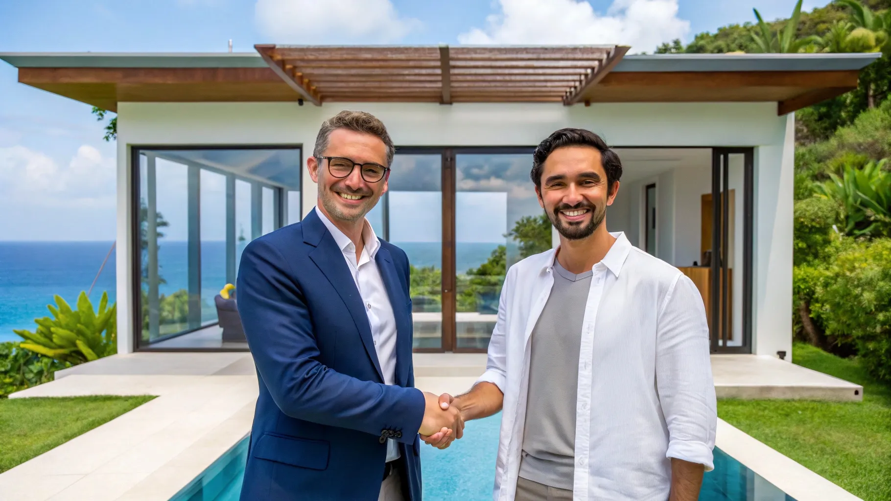 Happy sales man and buyer in villa lombok | Lombok Expats